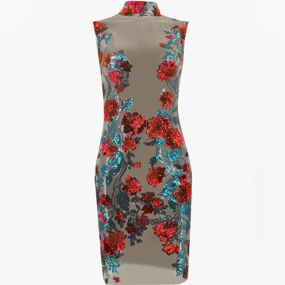 Red Sequin Flowers & Mesh Dress - Picture 11 of 15